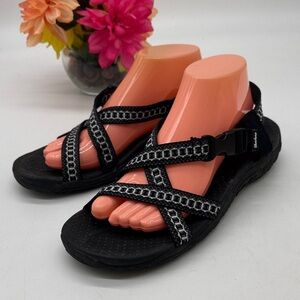 Skechers Black and White Strappy Sandals SKT9836